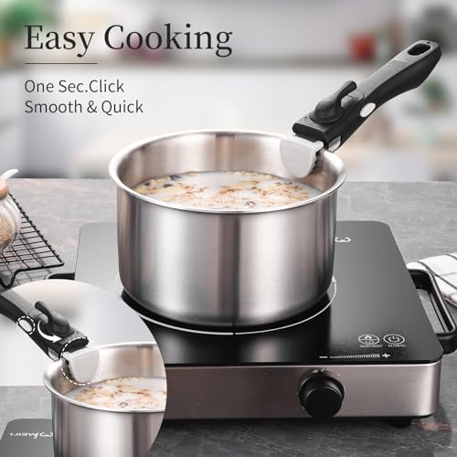 Inqibee Tri-ply Stainless Steel Frying Pan Set,Pot and Pan Set for Home & RV Camping,Induction Pans,Detachable/Removable Handle Kitchen Cookware,Dishwasher and Oven Safe