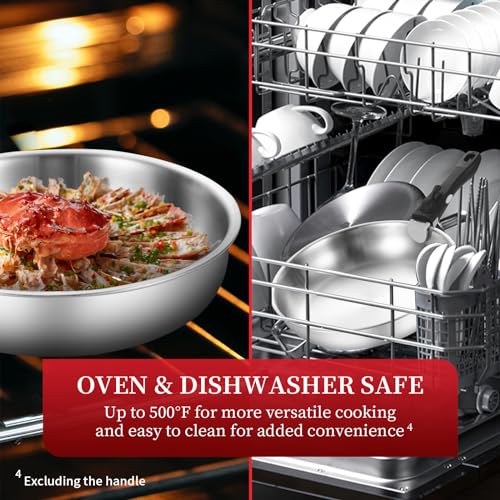 Inqibee Tri-ply Stainless Steel Frying Pan Set,Pot and Pan Set for Home & RV Camping,Induction Pans,Detachable/Removable Handle Kitchen Cookware,Dishwasher and Oven Safe