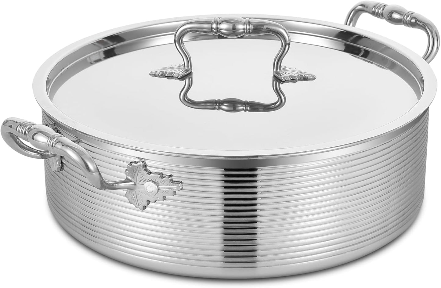 Inqibee Tri-Ply Stainless 8 QT Sauté Pan with Steel Lid, 13 Inch Induction Deep Frying Pan, Braiser Pan,Large Skillet, Jumbo Cooker, Heavy Duty,Dishwasher and Oven Safe.