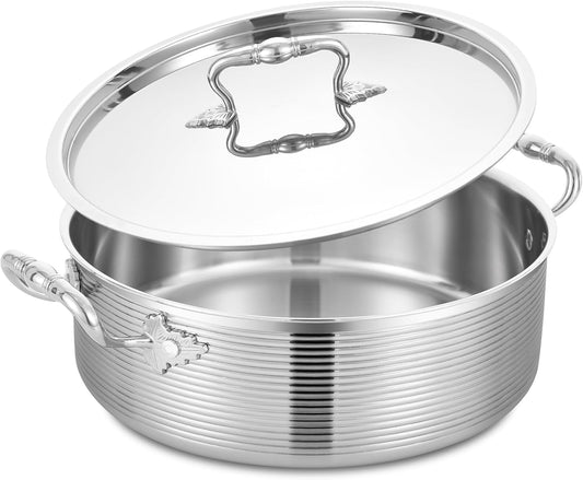 Inqibee Tri-Ply Stainless 5.5 QT Sauté Pan with Steel Lid, 12 Inch Induction Deep Frying Pan, Large Skillet, Brazier Pan,Casserole,Jumbo Cooker, Heavy Duty,Dishwasher and Oven Safe.