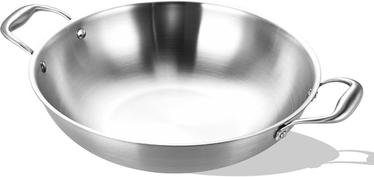 Inqibee 10-Inch Tri-Ply Stainless Steel Wok Pan with Lid,Small Stir Frying Pan,Jumbo Cooker,Induction Cooking Pan,Dishwasher and Oven Safe.