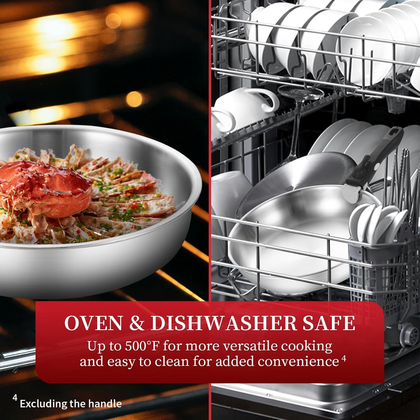 Inqibee Tri-ply Stainless Steel 8.5-12 Inch Sauté Pans,Deep Frying Pan Set,Pots and Pans for Home & RV Camping,Induction Pans,Detachable Handle Kitchen Cookware,Dishwasher and Oven Safe.