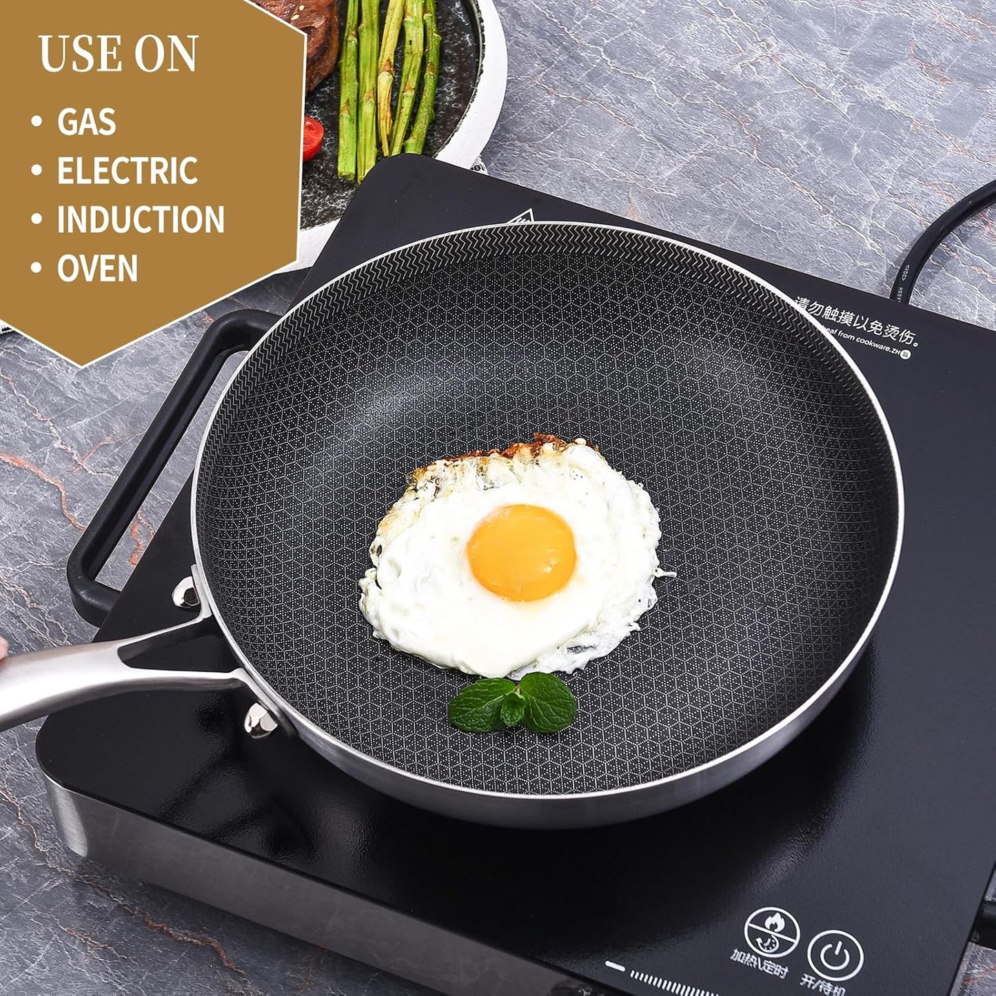 Inqibee 8.5-10 Inch Hybrid Non-stick Tri-Ply Stainless Steel Sauté Pan Set with A Lid,Nonstick Frying Pan Set of 2,Skillets,Induction Cooking Pans,Heavy Duty and Oven Safe.