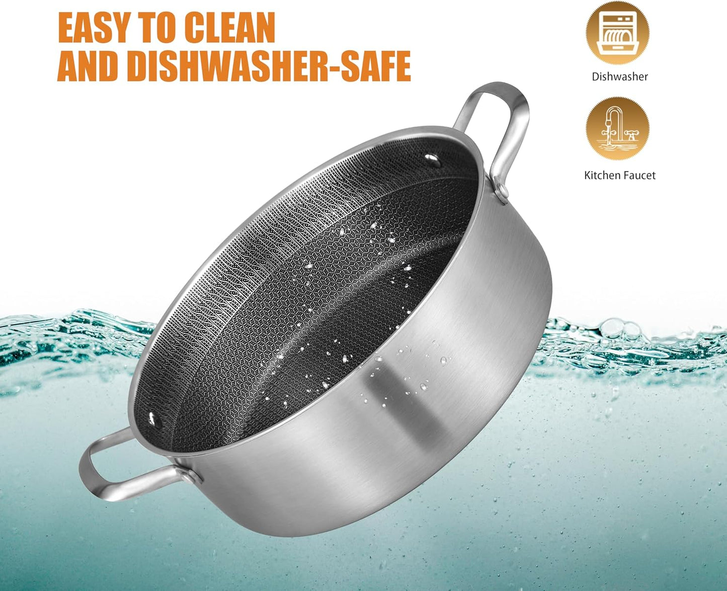 Inqibee 3 QT Hybrid Tri-Ply Stainless Steel Non Stick Saute Pan with Lid, 10 inch Induction Deep Frying Pan, Large Skillet,Jumbo Cooker, Dishwasher and Oven Safe.