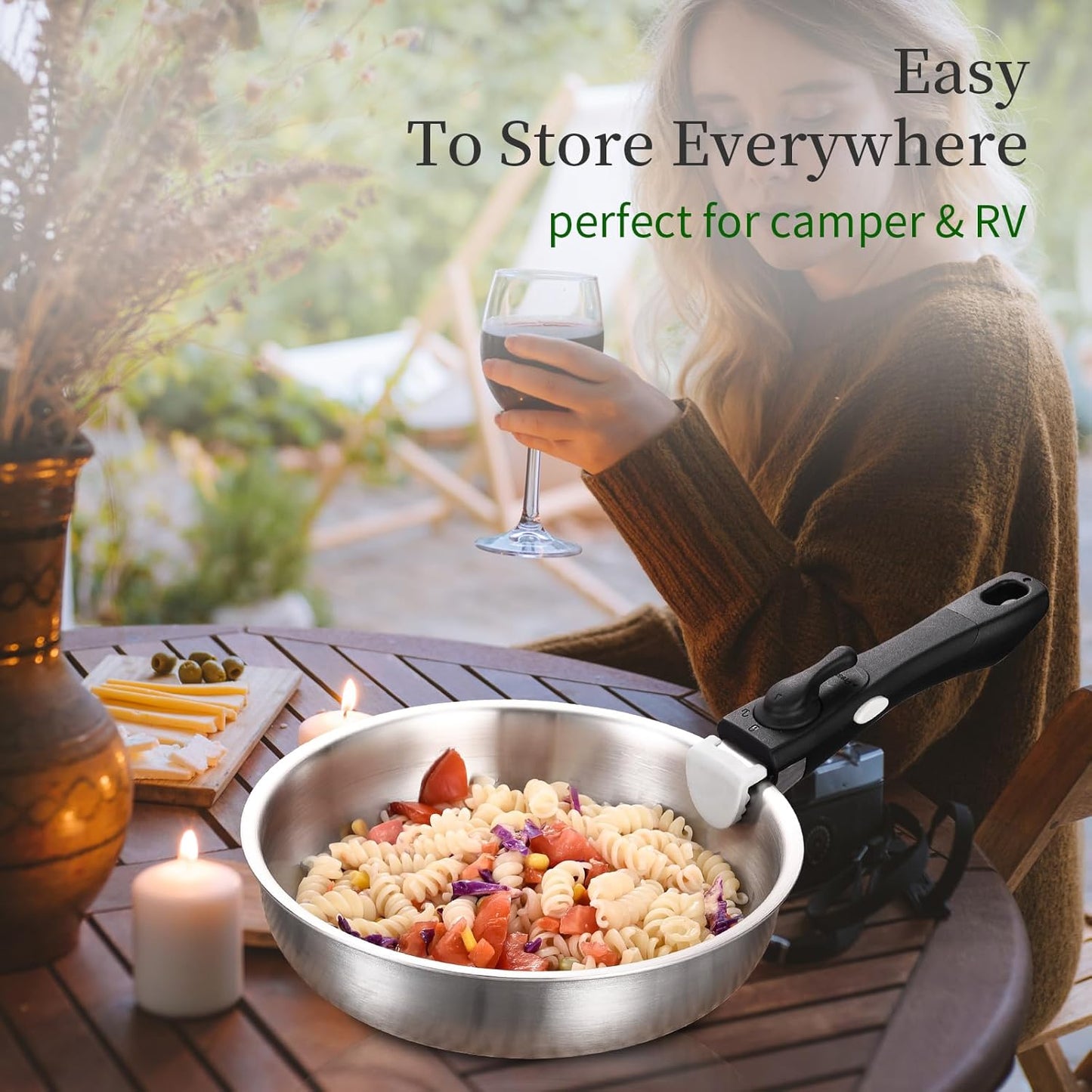 Inqibee Tri-ply Stainless Steel 8.5-12 Inch Sauté Pans,Deep Frying Pan Set,Pots and Pans for Home & RV Camping,Induction Pans,Detachable Handle Kitchen Cookware,Dishwasher and Oven Safe.