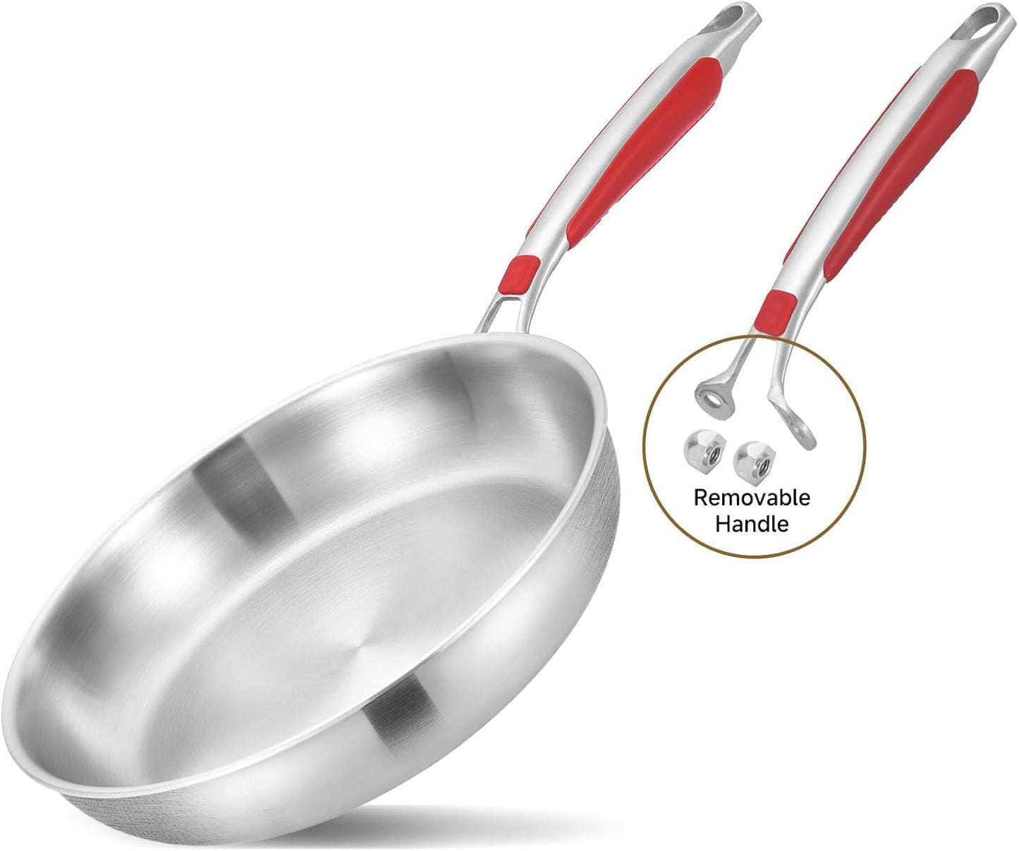 Inqibee 10 Inch Tri-Ply Stainless Steel Frying Pan with Lid,Skillet,Stir-Fry Pan,Induction Cooking Pan,Heavy Duty and Dishwasher Safe,Detachable Handle.