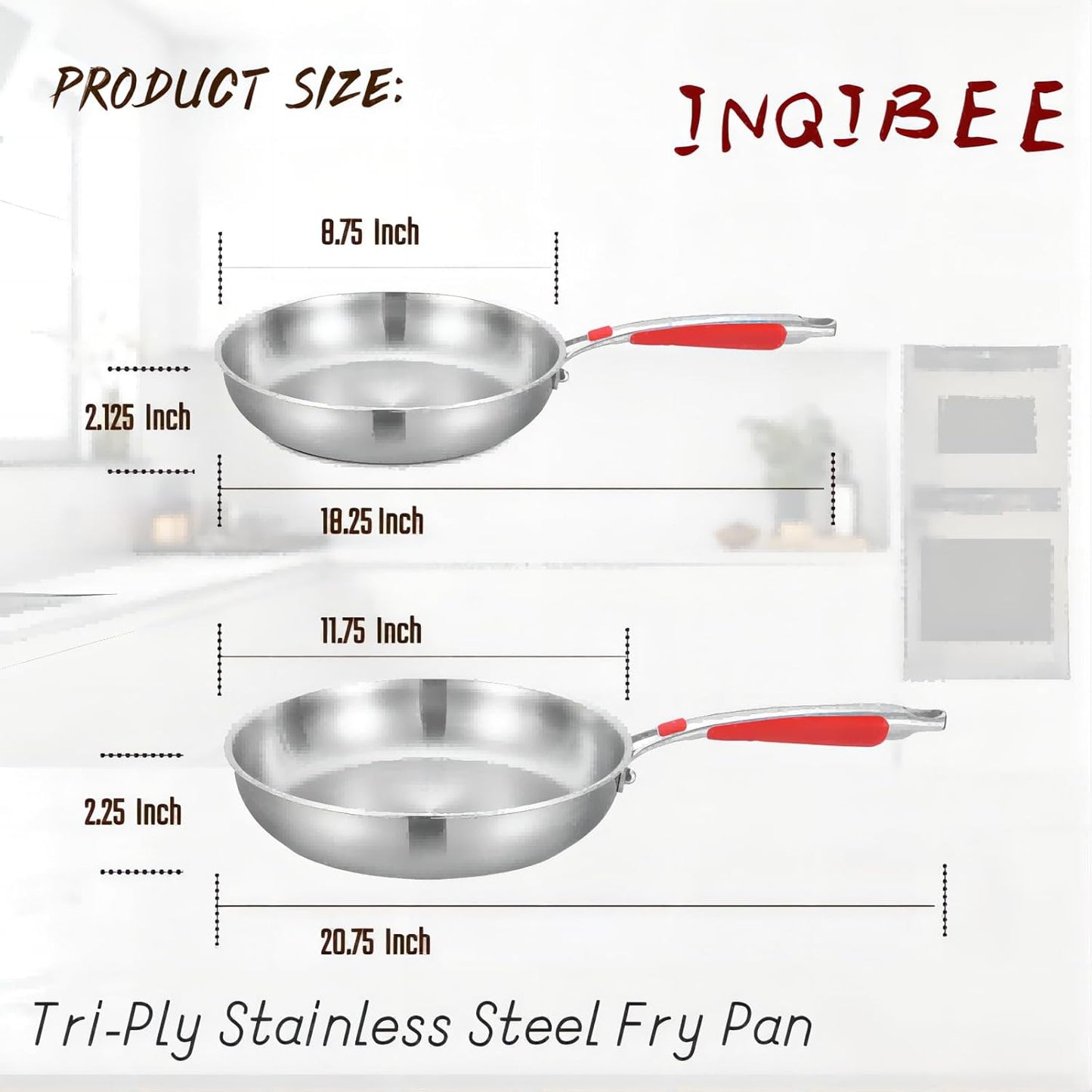 Inqibee 8.5 Inch Tri-Ply Stainless Steel Frying Pan,Skillet, Small Sauté Pan,Induction Chef's Pan,Heavy Duty and Oven Safe,Detachable Handle.