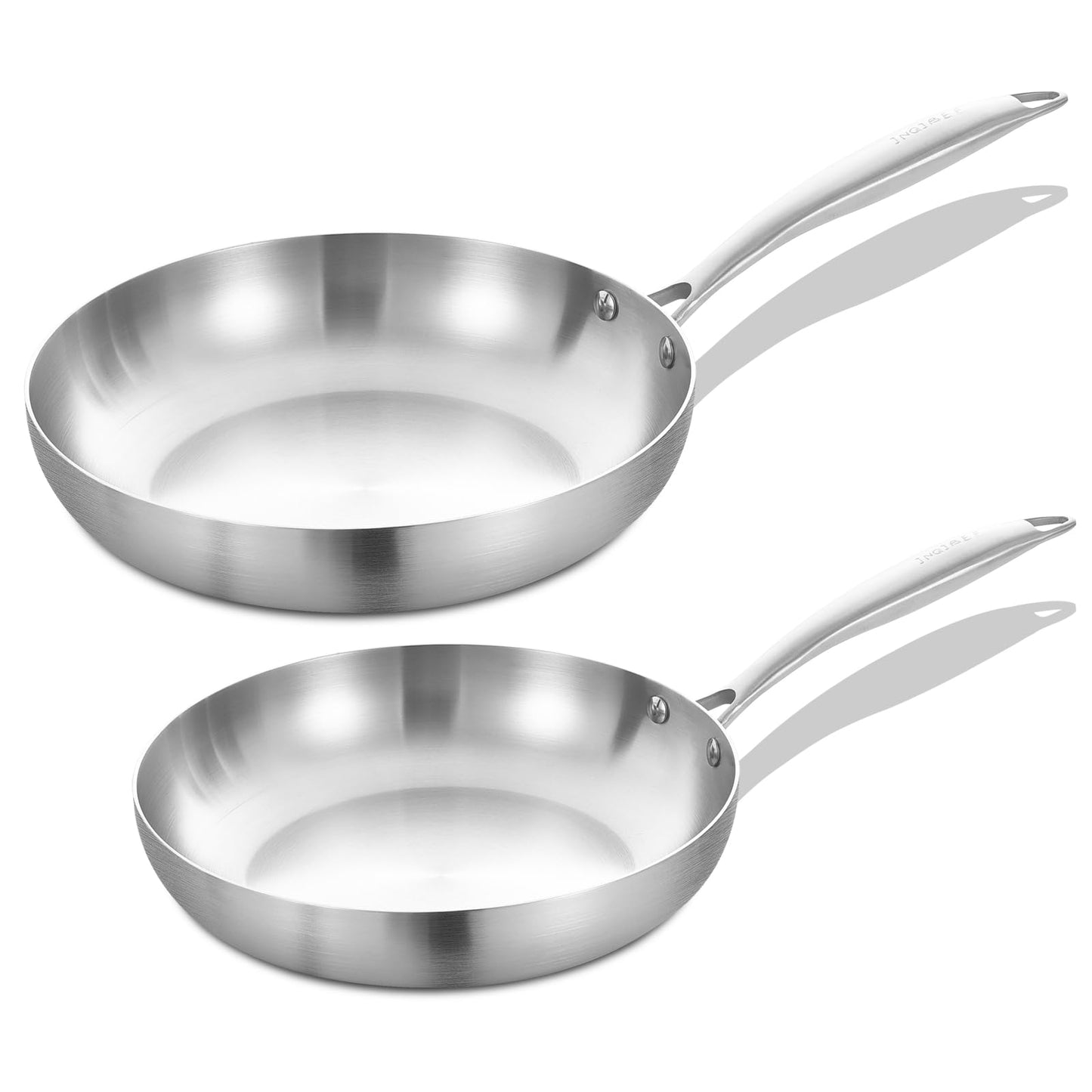 Inqibee 9.5-10 Inch Tri-Ply Stainless Steel Frying Pan Set of 2,Skillets,Induction Cooking Pan,Pots and Pans Set,Dishwasher and Oven Safe.