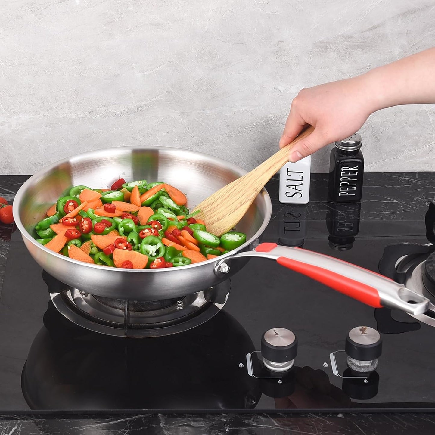 Inqibee 10 Inch Tri-Ply Stainless Steel Frying Pan with Lid,Skillet,Stir-Fry Pan,Induction Cooking Pan,Heavy Duty and Dishwasher Safe,Detachable Handle.