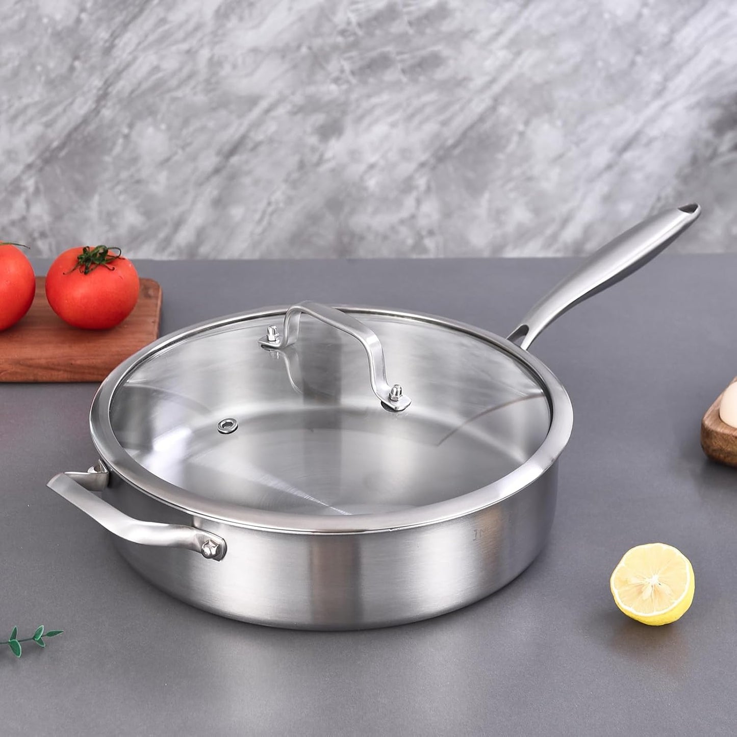 Inqibee 6 QT Tri-Ply Stainless Steel Sauté Pan with Lid, 12 Inch Induction Deep Frying Pan, Large Skillet,Jumbo Cooker, Dishwasher and Oven Safe,Detachable Handle.